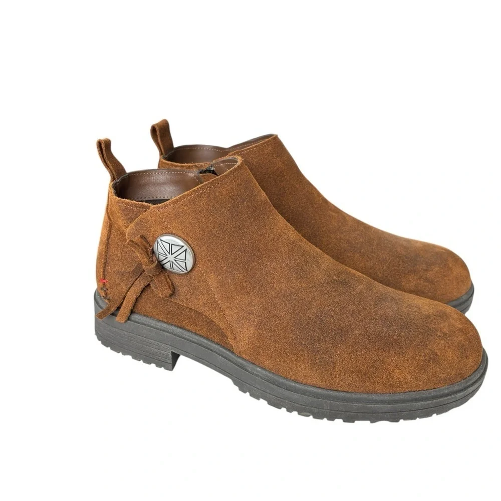 Minnetonka Joyelle Womens Ankle Boot Size 8 Brown Suede Comfort Foam Booties NEW